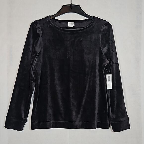 NWT Weekends by Chico's Black Velour Puff Long Sleeve Top - Picture 1 of 8